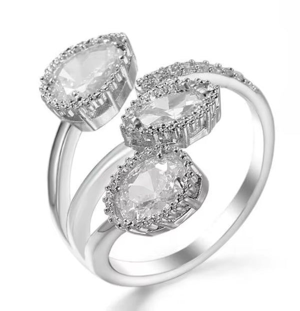 Classic 925 Sterling Silver High Quality Clear Blue Sparking CZ Geometric Stackable Opening Rings for Women Wedding Jewelry Gift