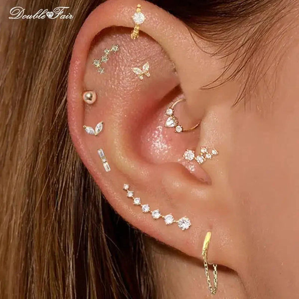 Dainty Y2K Ear Piercing Helix Daith Snug Earrings for Women 1PC Cartilage Tragus Clicker Septum Ring with Chain INS Jewelry Gift