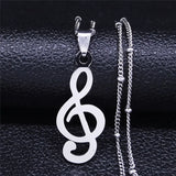 Aesthetic Music Note Heart of Treble Clef Stainless Steel Necklace for Women Men Gold Color Musical Chain Jewelry Collar N1135